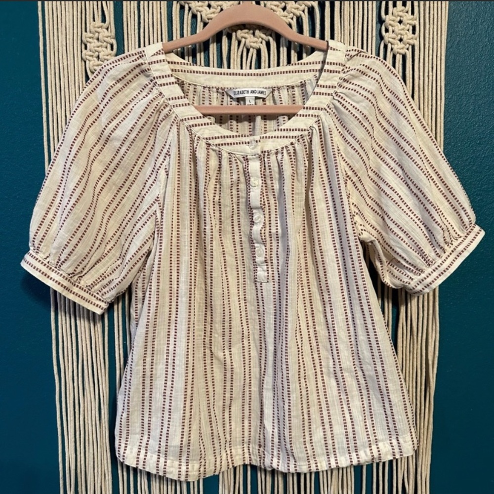 Elizabeth & James Red and Cream Woven Peasant Top
